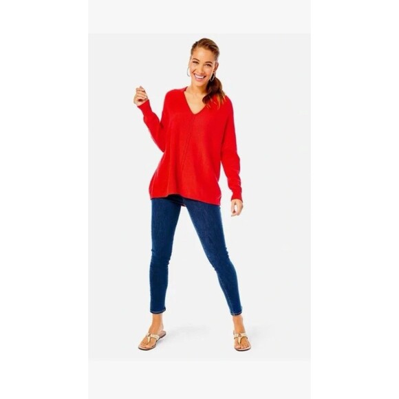 NWT Lilly Pulitzer Size XL Ruby Red Sevie Sweater Dolman Sleeve V-Neck Easy Fit - Picture 12 of 12